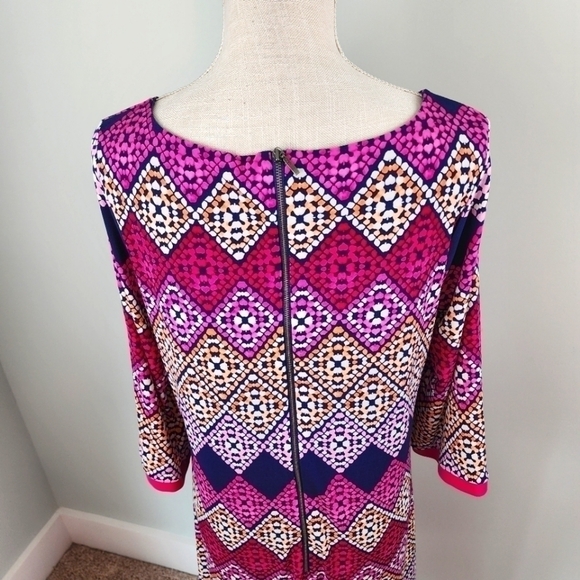 TRIBAL WOMEN'S SHIFT 3/4 SLEEVES AZTEC COLORFUL DESIGN LINED DRESS SIZE LARGE - Picture 7 of 9